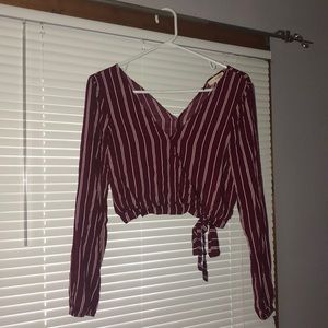 Burgundy and white long sleeve